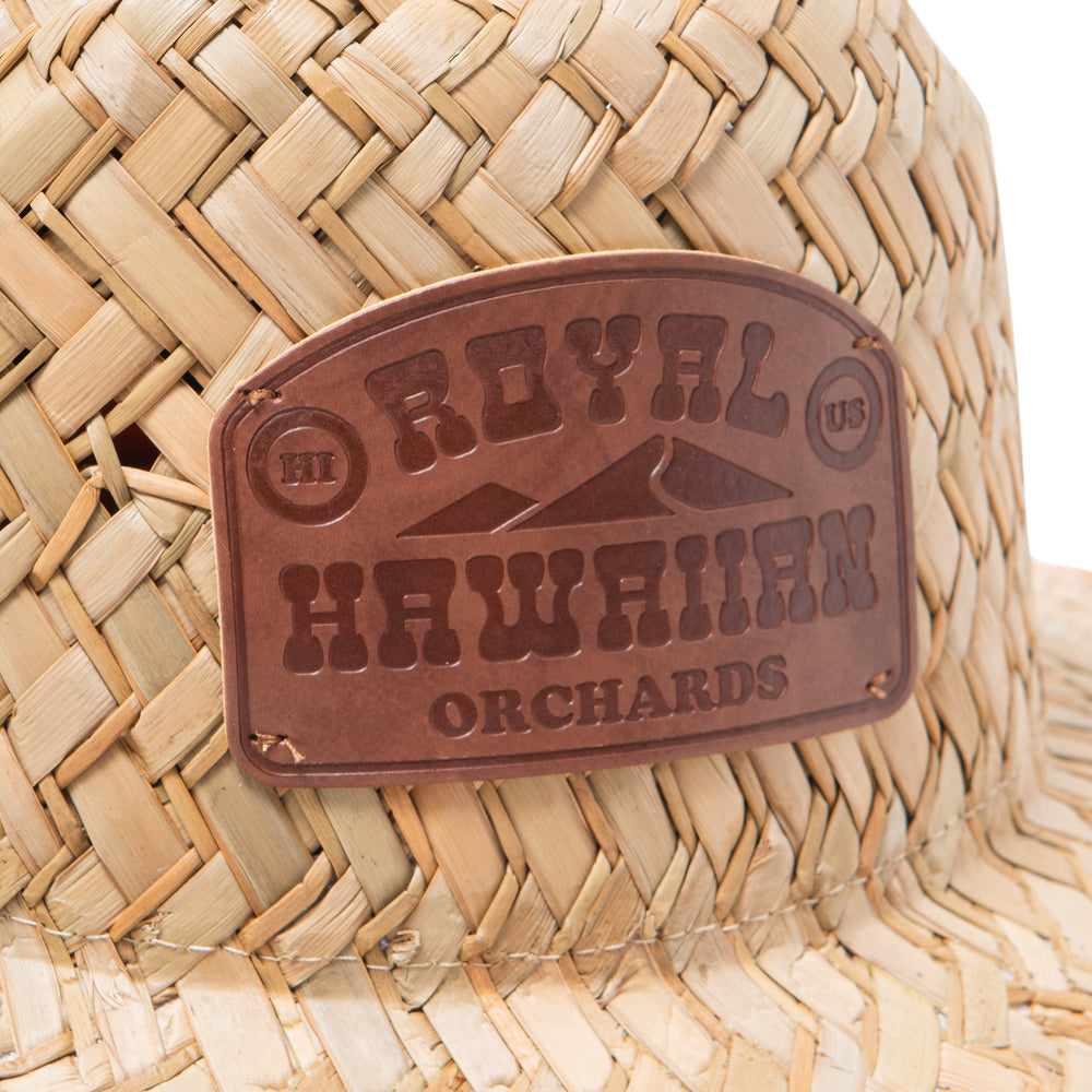 close up of royal hawaiian orchards leather patch