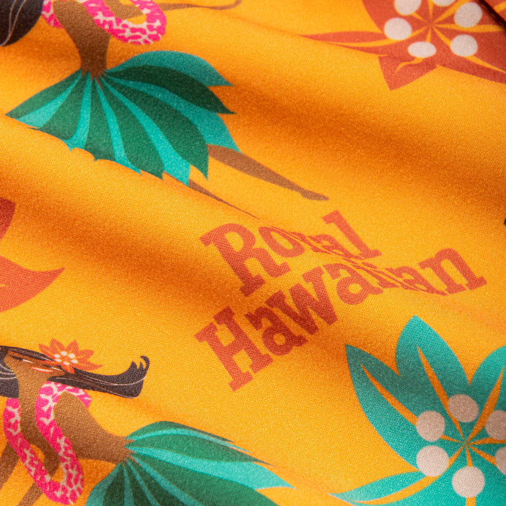 close up of royal hawaiian hula print