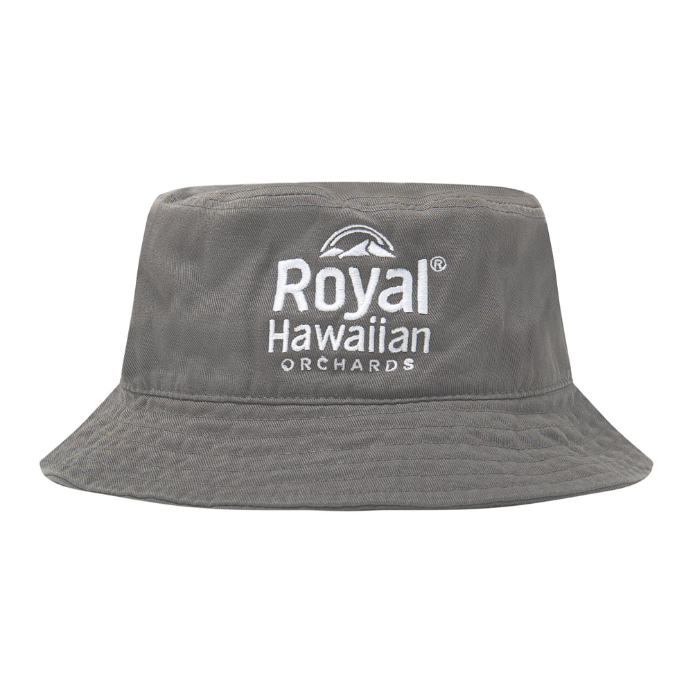 gray bucket hat with royal hawaiian orchards logo