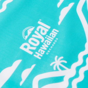 close up of royal hawaiian print on yoga pants 