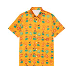 yellow button up shirt with hula print all over it