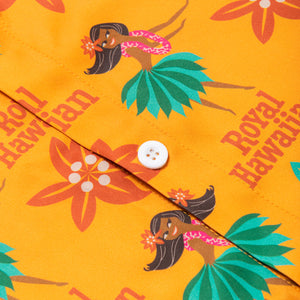 close up of hula print on button up