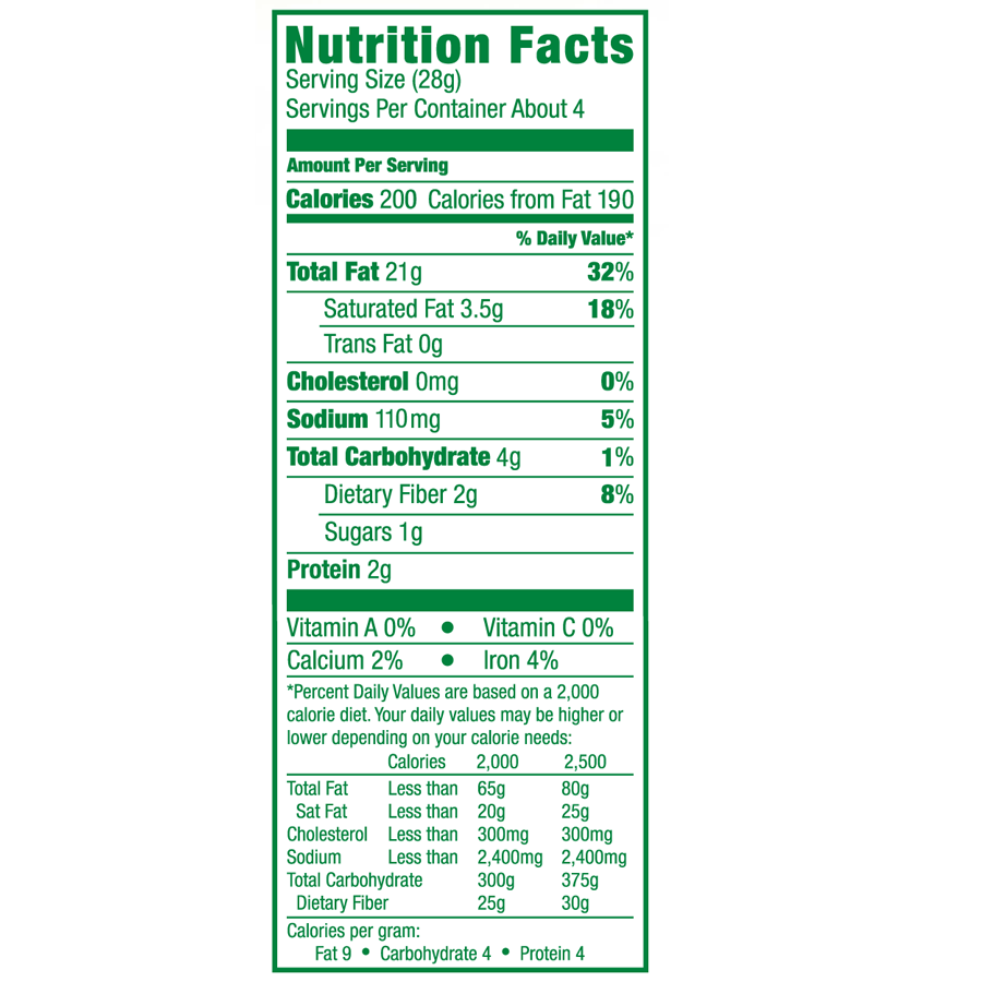 nutrition facts for organic garlic herb & olive oil macadamias- royal hawaiian orchards