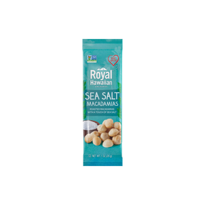 front of pouch of sea salt macadamias- royal hawaiian orchards